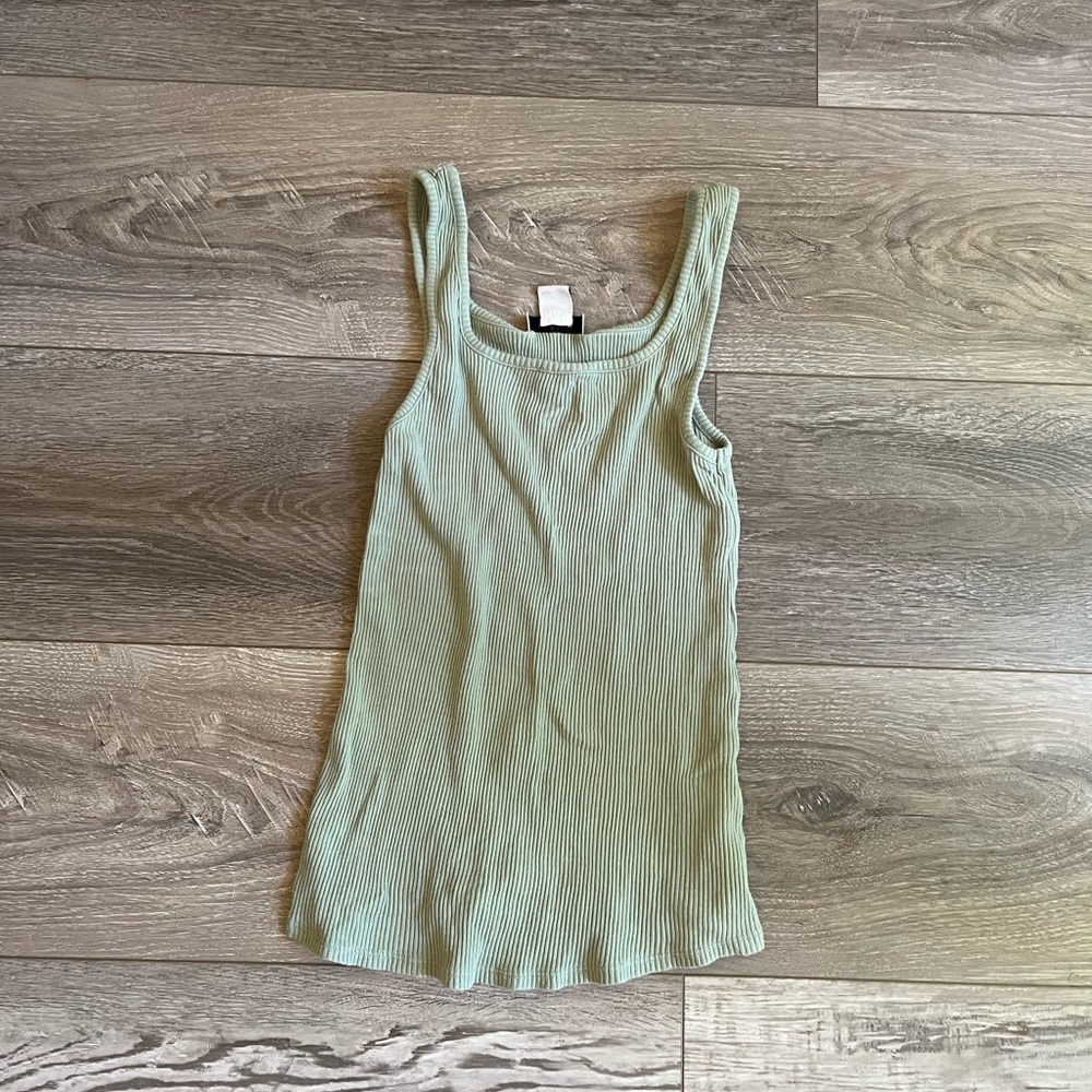 Topshop Sage Green Ribbed Sleeveless Tank Top S - M